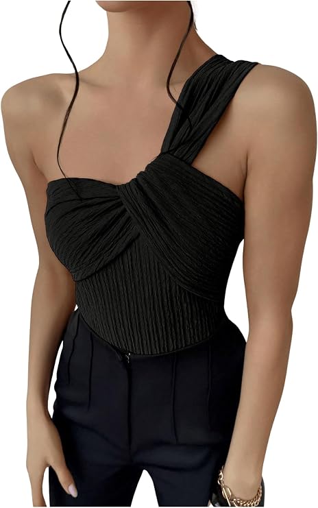 OYOANGLE Women's One Shoulder Going Out Bodysuit Tops Concert Outfits