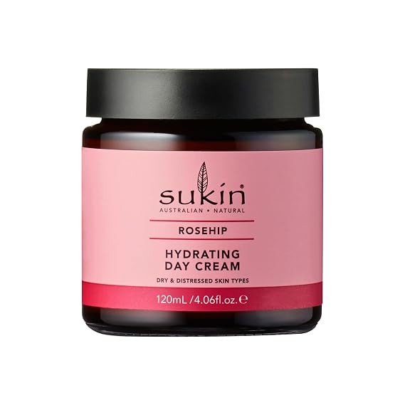 Sukin Hydrating Day Cream, Rosehip Anti-Aging Face Cream for Dry Skin, Naturally Rich in Vitamin A and Vitamin C, Signature Scent, 4.06 Oz Ea