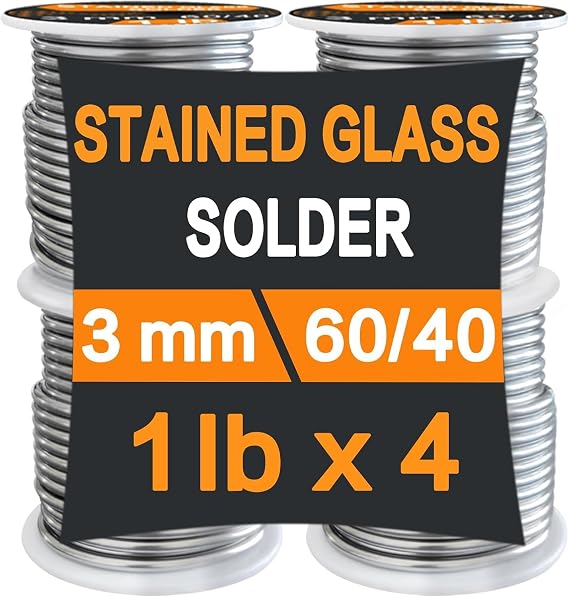 60/40 Solder for Stained Glass, 1/8"(3mm) Dia, 4 lb Pack, Supplied by ANOSON