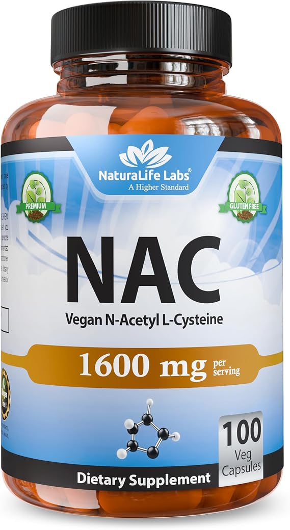 NaturaLife Labs N-Acetyl-L-Cysteine (NAC) 1600 mg 100 Capsules - Vegan, Non-GMO & Gluten-Free