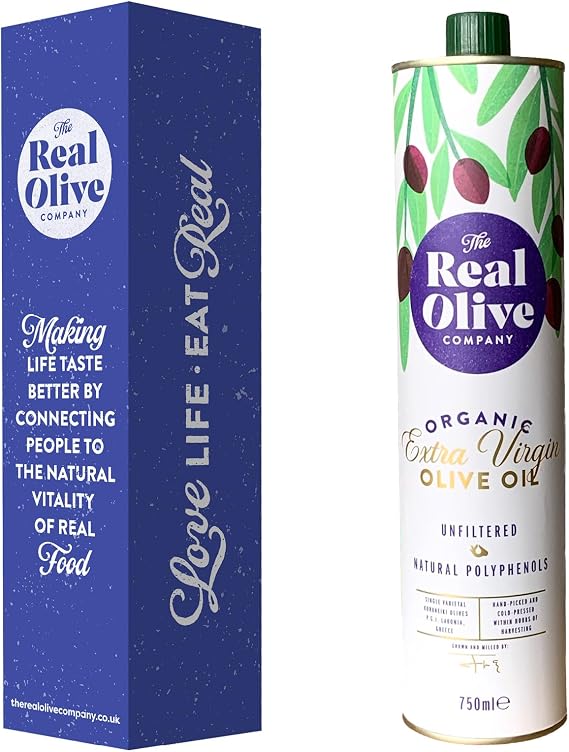 Real Olive Organic Extra Virgin Olive Oil 750ml | Award Winning | Cold Pressed Greek EVOO | Unfiltered Single Origin Koroneiki Olives | Naturally High in Polyphenols | Early Harvest