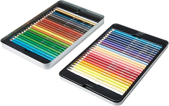 Amazon Basics Coloured Pencils in Tin Box, 48 Count, Assorted Colours