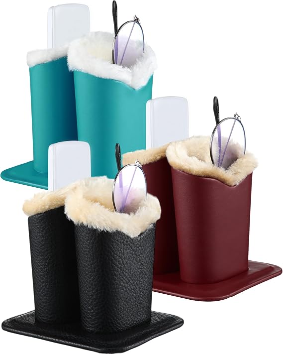 Weewooday 3 Pack Plush Lined Eyeglasses Holder Stand for Glasses Leather Reading Stand Case Protective Glasses Case (Bright)