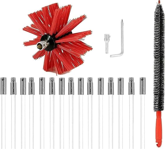 chimney sweep kit Chimney Sweep Brushes Kit, Flexible Chimney Sweep Set Flue Sweeping Brush And Rod Kit Soot Cleaning Rods (410/610 * 10Mm) (1 Brush + 6/9/12/15 Rods) ( Color : 15 Rods , Size : 610mm