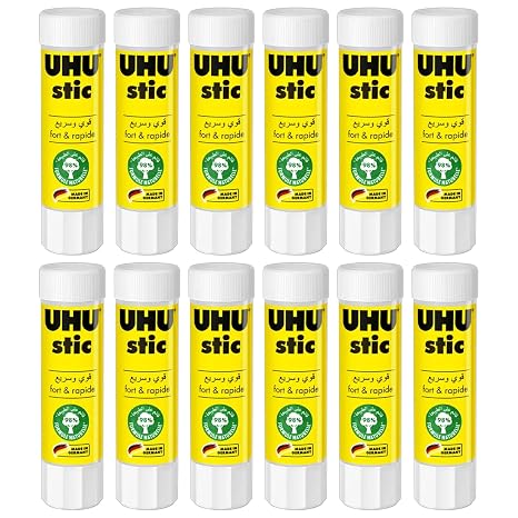 UHU Stic Glue Stick - Strong and Fast, Solvent Free Adhesive - Clear Application - 8.2g - Pack of 12