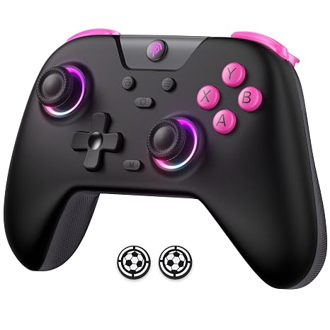 EasySMX X05 Controller für PC/Switch/Steam/Handy Mit 7 Farben RGB-Licht Wireless Mit Hall Joysticks & Triggers Bluetooth - Schwarz