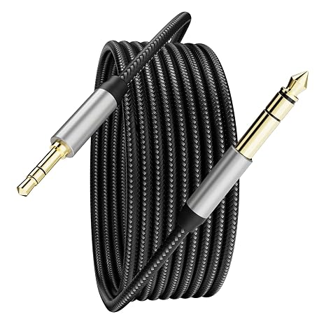 3.5 mm to 6.35 mm Audio Cable 1M, Gold-Plated Terminal Silver Color Zinc Alloy Housing 3.5mm 1/8" Male TRS to 6.35mm 1/4" Male TRS Nylon Braided Stereo Audio Cable for Cellphone, Amplifiers(3Ft/1M)