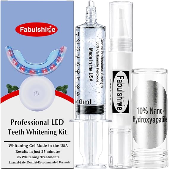 America Teeth Whitening Kit, Whitening Gel, with 10% Nano-Hydroxyapatite Remineralization Pen, Whitening Trays with LED, 25 Treatments, Enamel Safe, Sensitivity Free