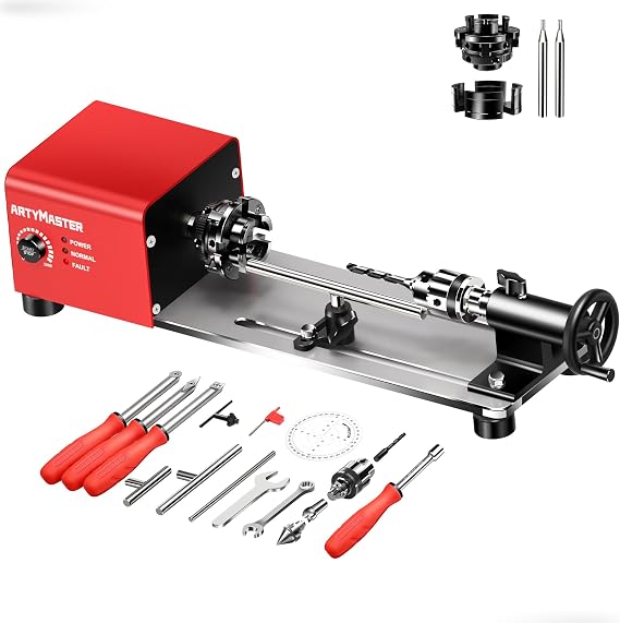 Mini Lathe, WM101A-Plus Mini Wood Lathe Machine, 24VDC 96W Power Lathe, Small Benchtop Lathe with Wood Turning Lathe Tools Kits, Infinitely Variable Speed, Professional for DIY Woodworking