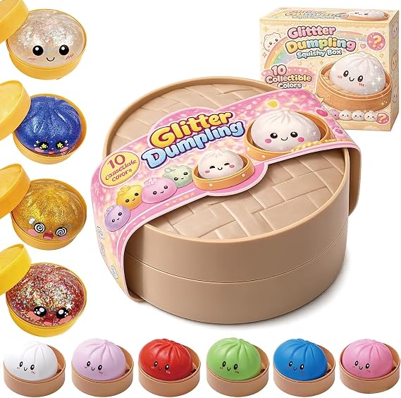 Glitter Dumpling Squishy Toy, Random Box, 10 Colors Dumplings Squishy Toy, Surprise Collection (Random)