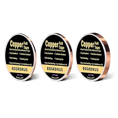 EDSRDRUS Copper Foil Tape with Conductive Adhesive, Double-Sided Pure Copper for EMI Shielding, Stained Glass, Soldering, Slug Barrier, Electrical Repairs 18,14,12 Combo