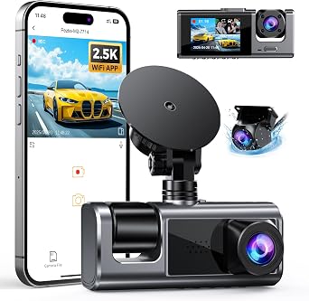 Galphi 3 Channel WiFi Dash Cam Front and Rear Inside, 2.5K+1080P+1080P Car Dash Camera for Cars Front and Rear, Dashcam with G-Sensor, Loop Recording, 24H Parking Mode, SD Card NOT Included