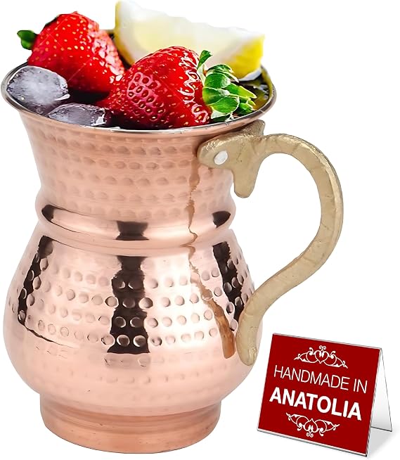 Hakan Handmade Turkish Copper Mugs, Moscow Mule Mug, Pure Copper Tumbler Drinkware, Hammered Houseware, Ayran Cup (1 Piece)