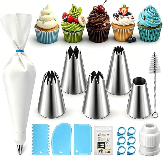 17 Pcs Large Piping Tips Set, Seamless Cake Decorating Tips