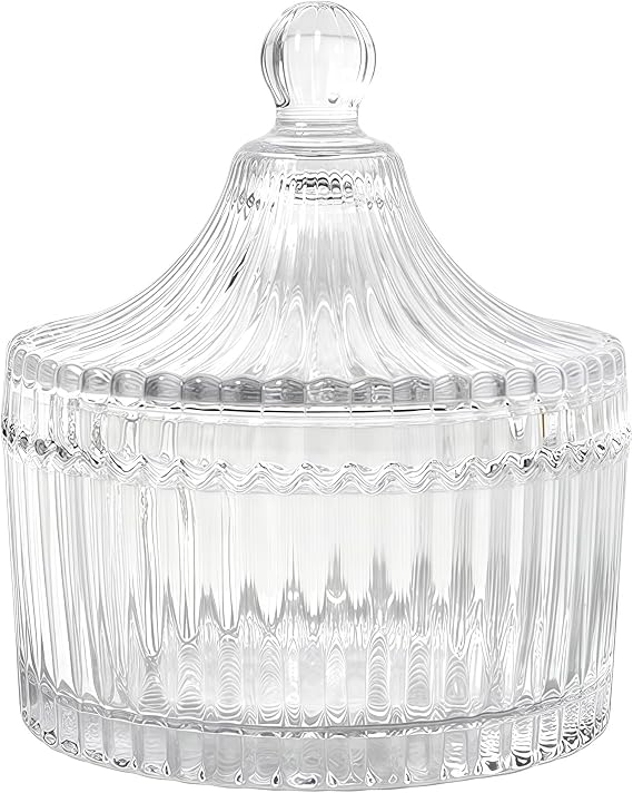 Elandy 260ml/8.7oz Transparent Glass Candy Dish with Lid Crystal Covered Candy Bowl Decorative Sugar Cookie Jar Food Buffet Storage Container Jewelry Holder