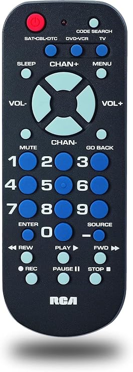 RCA 3-Device Palm-Sized Universal Remote, Long Range IR, Replaces Most Major Remote Brands, Designed for Comfort, RCR503BE