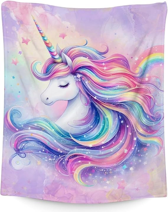 Unicorn Blanket for Girls - 80 x 60 Inches Soft Fuzzy Throw, Gift for Unicorn Lovers, Cozy Warm Flannel for Bed, Bedding, Room Decor, Camping, Travel, Chair