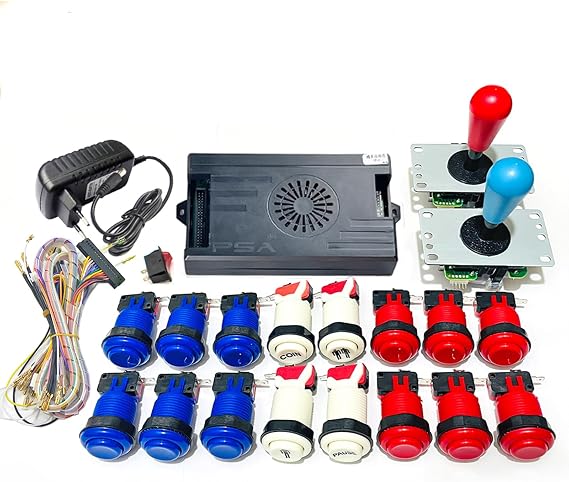 9800 DX Special Version Arcade Board DIY KIT Up to 4 Players Support 3D Games Joystick Buttons Harness Cable (Red Blue)