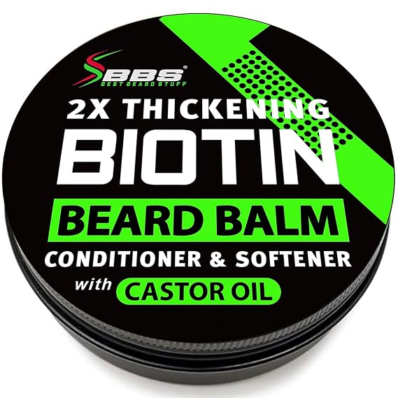 Biotin Beard Balm for Men - 2X Thickening for Beard and Mustache - Organic Mustache Wax with Castor Oil & Meadowfoam Hydrating Facial Hair Growth Balm & Leave-In Conditioner