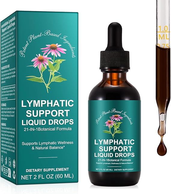 Lymphatic Drainage Drops, 21-in-1 Organic Lymphatic Drainage Supplement with Dandelion Extract, Zine, Burdock Extract,for Lymph System Support, Cleanse | Gluten-Free, 60ml