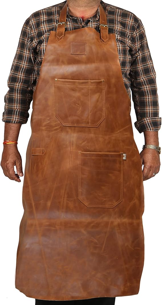 Leather Aprons - Heat & Flame Resistant Heavy Duty Apron, Adjustable Strap with Multiple Pockets