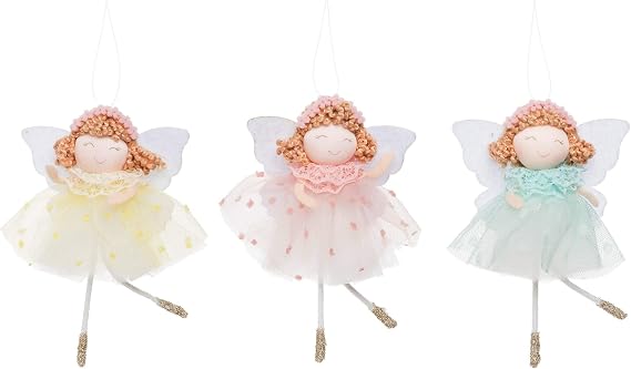 C&F Home Angels Handmade Hanging Christmas Tree Ornaments Assortment of 3 A/3 Xmas Festive Winter Holidays Artificial Balsam Pine Tree Decor Decoration White