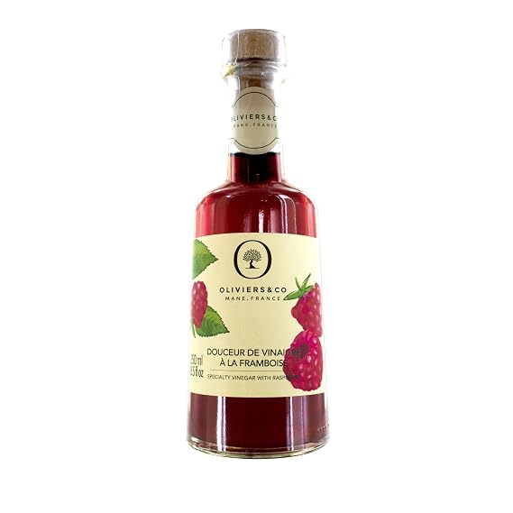 Oliviers&Co Raspberry Vinegar, Sweet & Tangy Fruit Vinegar for Salad Dressings, Duck, Marinades, Desserts & Cocktails, No Added Sugar, 8.5 Fl Oz