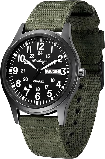BOSHIYA Men's Military Tactical Field Watches Outdoor Sports/Work Watch Waterproof Analogue Quartz Watches Minimalist Lightweight Nylon Watch - Imported Japanese Movement/40mm Waterproof/Date Display
