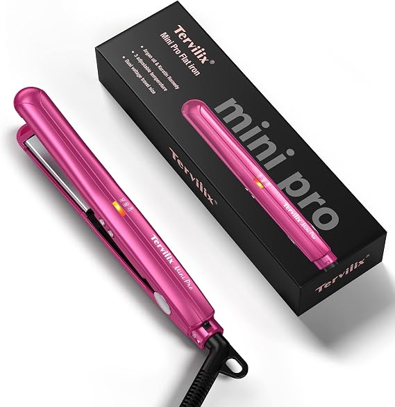 Terviiix Mini Flat Iron, Bangs Straightener, Pink, 1/2"