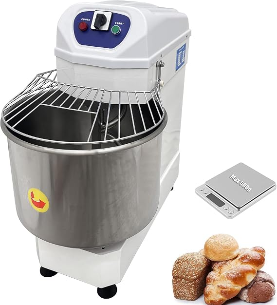 INTSUPERMAI Commercial Food Mixer 60QT Spiral Dough Mixer 220V Commercial Food Stand Mixer Dough Kneading Machine Double Speed Double Acting Stainless Steel Flour Mixer