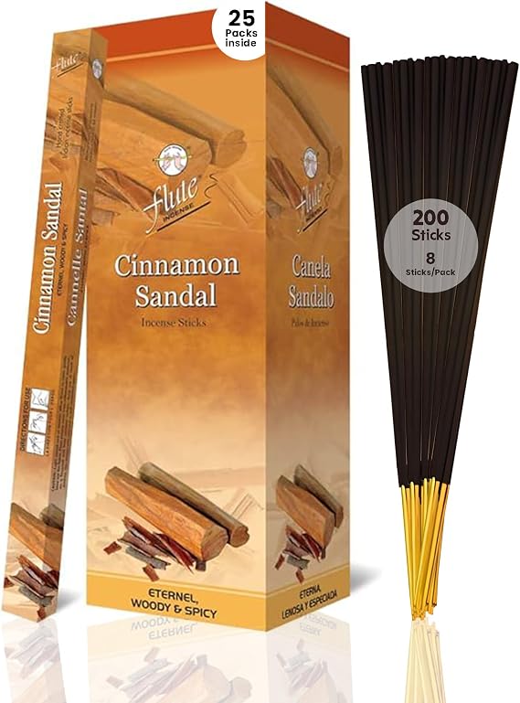 Cinnamon Sandalwood Incense Sticks Spicy Woody Fragrance for Relaxation, Meditation & Calm Focus 8 Sticks/Pack, 25 Packs/Box (9 Inch, 200 Sticks) | 40 Minutes Burn Time