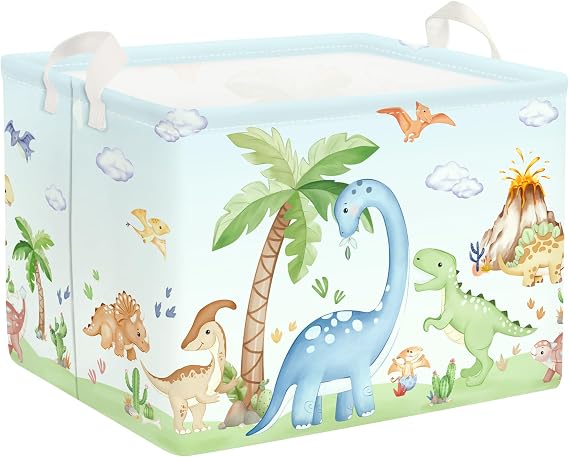 Dinosaurs Baby Laundry Hamper Collapsible Clothes Kids Storage Basket Palm Tree Large Boys Girls Gift Toy Box Bin for Nursery Room, Blue, 36L