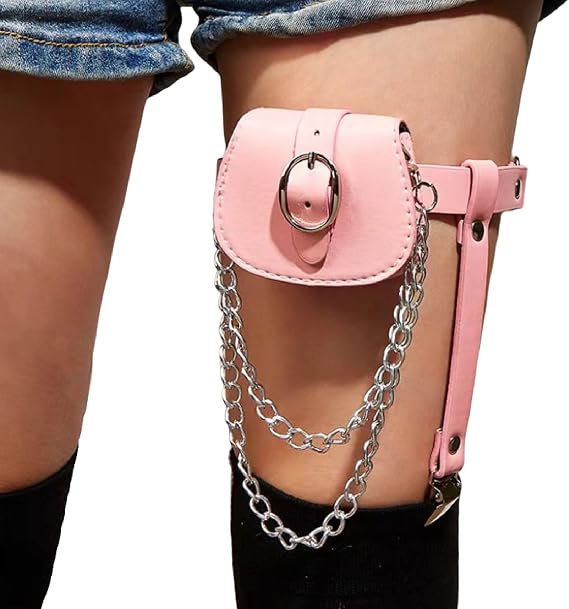 Women's Small Thigh Harness Leg Bag Purse Fanny Pack Adjustable Punk Leg Garter Belt with Anti-Slip Clips