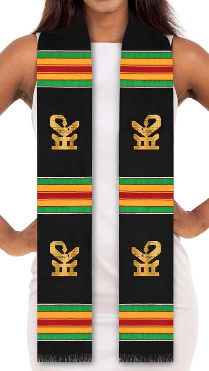 ADVANSYNC Kente Cloth Stole Black (Sankofa Bird Black)