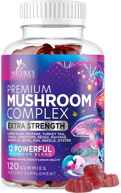 Mushroom Gummies Supplement 12 in 1 - High Grade Blend for Adults - Lions Mane, Reishi, Cordyceps, Chaga Mushroom Complex Gummy - Memory & Immune Support & Nootropic Brain Supplements - 120 Gummies