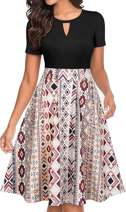 YATHON Women's Vintage Floral A-Line Casual Party Dresses with Pockets
