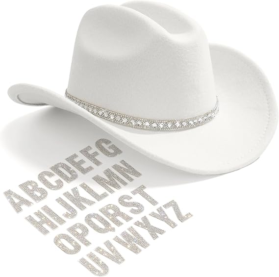 AW Bridal Cowboy Hat for Women Men with Rhinestones, DIY Cowgirl Gifts for Wedding Engagement Bachelorette and Western Party