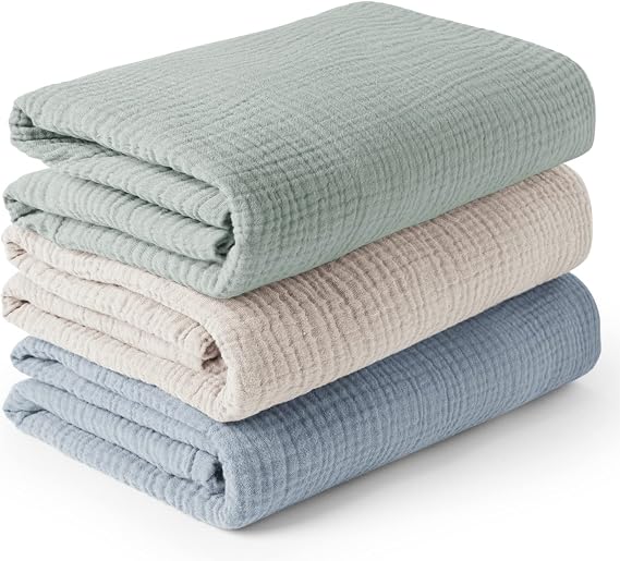 Konssy 3-Pack Muslin Baby Swaddle Blankets, 47 x 47 in Receiving Blankets