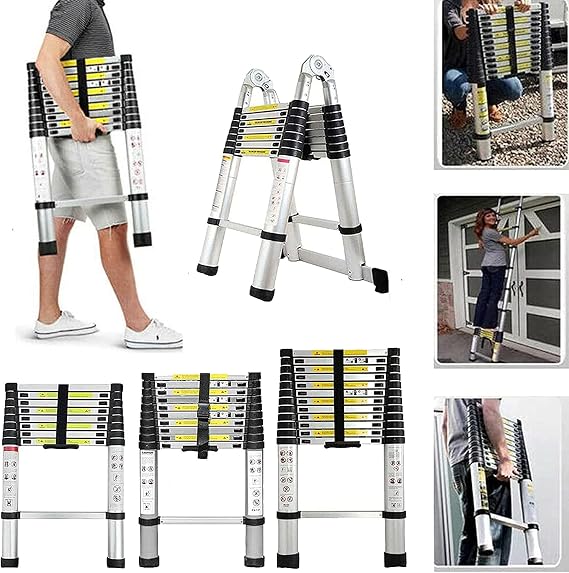 Folding Ladder Ladders,Telesladder,Extension Ladder with Anti-Slip Attic Loft Roof Hook, Aluminum Collapsible Ladder Portable & Lightweight Telescoping Ladder (Color : 5m Straight Ladder)
