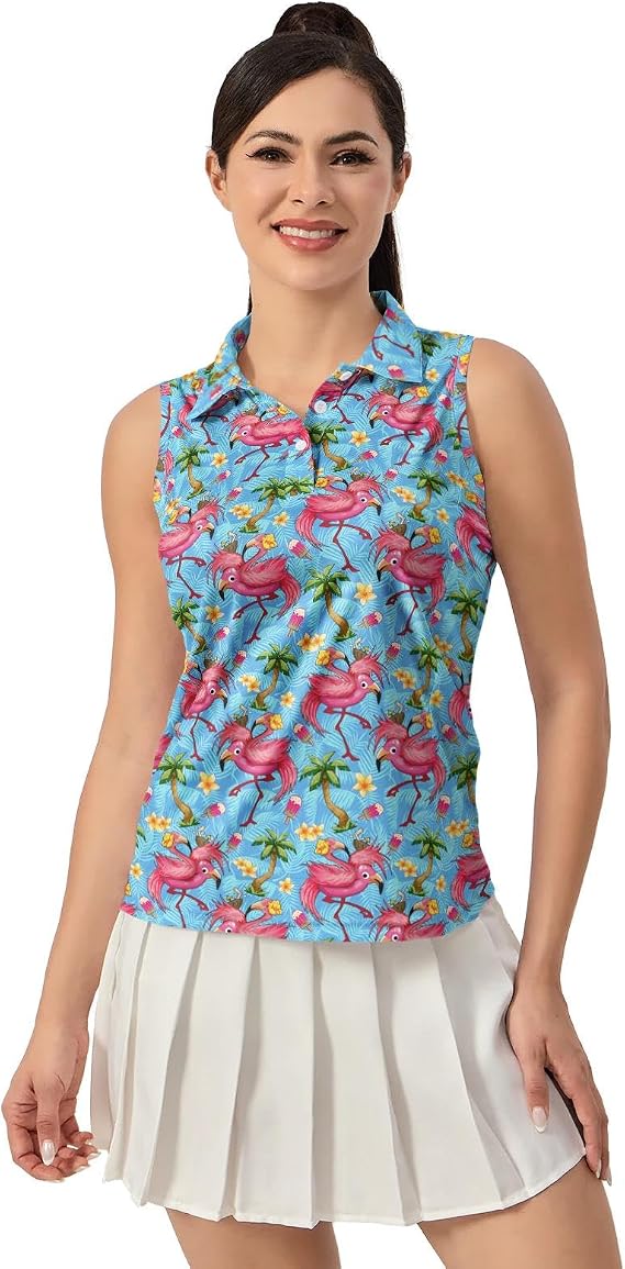 Womens Sleeveless Golf Polo Shirts Moisture Wicking Collared Golf Apparel