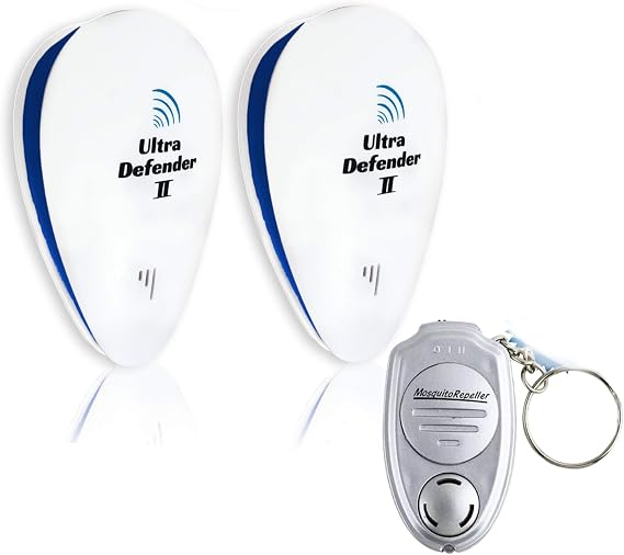 Ultrasonic Pest Repeller, 2 Pack Electronic Plug In, Plus Free Personal Mobile Device, Latest Model, Non Toxic, Eco-Friendly, Repellent For Spiders, Flies, Mosquitoes, Mice, Rats, Ants, Wasps, Bugs