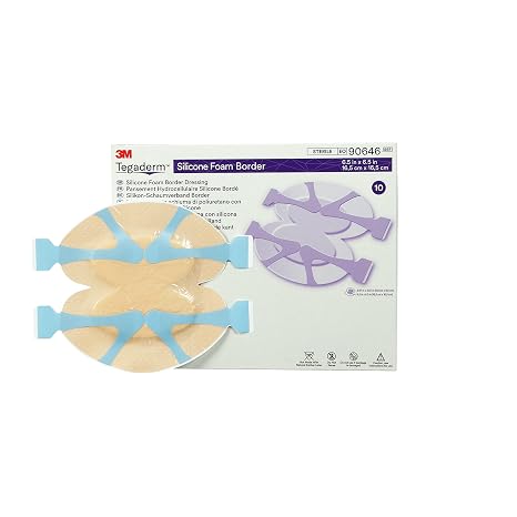 3MTM TegadermTM Silicone Foam Border Dressing, 90646, Heel/Elbow, 5/Carton, 4 Cartons/Case