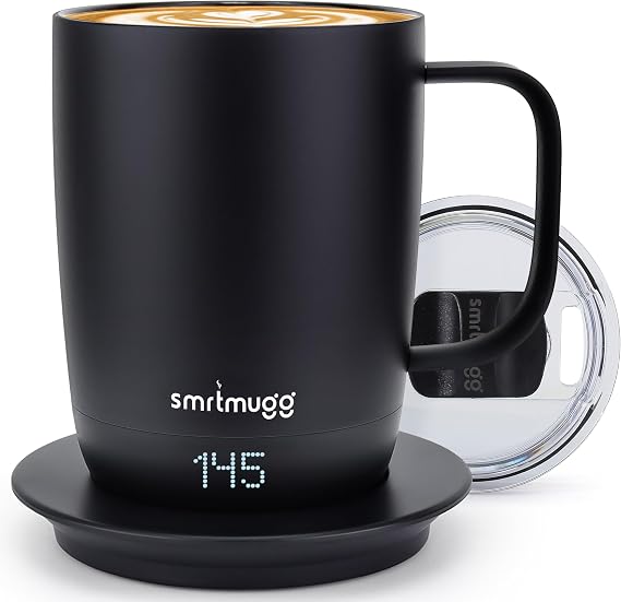 PRO 14 oz. Self-Heating Coffee Mug 4-Hour Battery Life, Adjustable Temperature Control, LCD Display, One-Touch Adjustment, Magnetic Slider Lid Keep Your Coffee Hot for Hours!