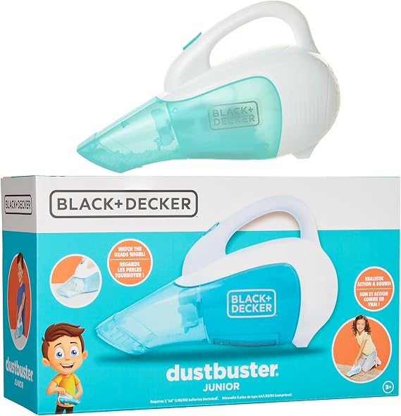 JAKKS Pacific Black+Decker Dustbuster Junior Toy Handheld Vacuum Cleaner with Realistic Action & Sound Pretend Role Play Toy for Kids with Whirling Beads & Batteries Included