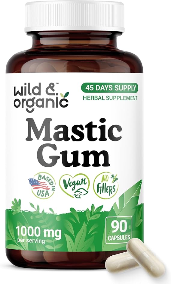Wild & Organic Mastic Gum Capsules 1000 mg - Gut Support - 90 Count
