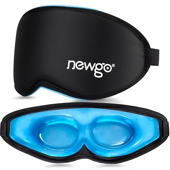 NEWGO 3D Cooling Eye Mask, Weighted Eye Mask for Sleeping, Black | Hot Cold Therapy Blackout Mask for Puffiness, Dark Circles, Headache, Stress Relief, Travel, and Gift