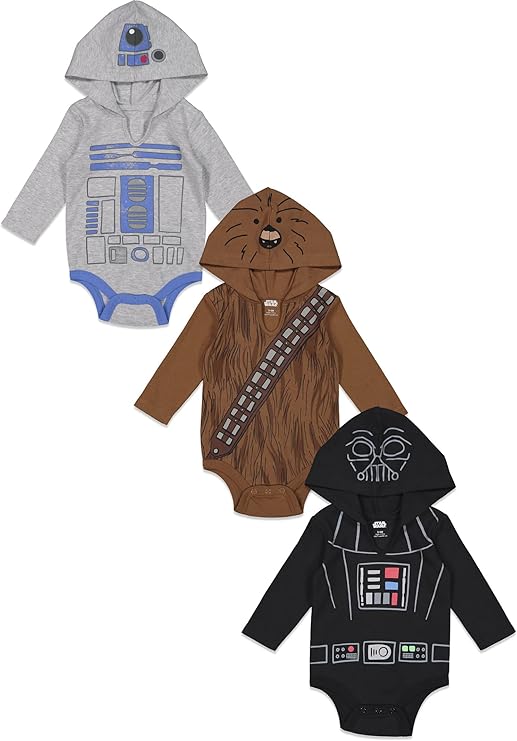 STAR WARS Baby 3 Pack Hooded Cosplay Bodysuits Newborn to Infant Sizes (Newborn - 24 Months)