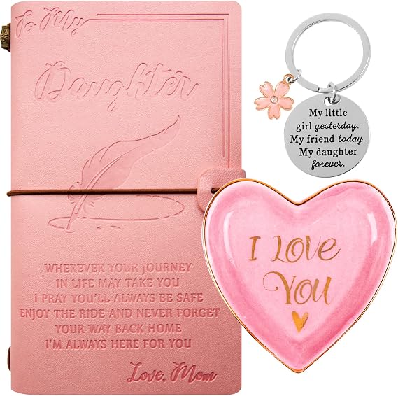 BoomBoomGifts Daughter Gifts,Gifts for Daughter from Mom,Mother Daughter Journal,To My Daughter Journal from Mom,Daughter Trinket Tray,Daughter Keychain