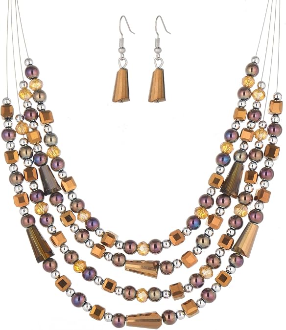 Errally Layered Beaded Statement Necklace Multi Strand Crystal Beads Collar Necklace and Earring Sets for Women Fashion Costume Jewelry Set Gifts for Her