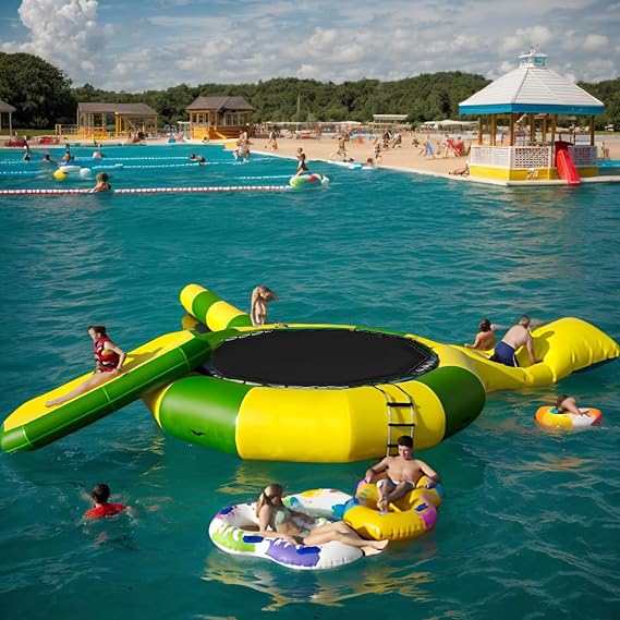 Water Inflatable Trampoline, 10Ft 13Ft 16Ft Water Slide/Lake Trampoline Inflatable Bounce Swim Platform for Adults and Kids, Bounce Splash Pad (GR65852049-10FT)